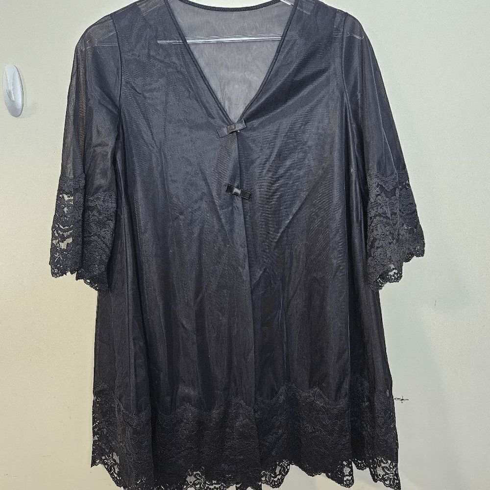 Gilead Vintage Robe & Gown Nightie Sleepwear Set Lace Women's Black Size Small